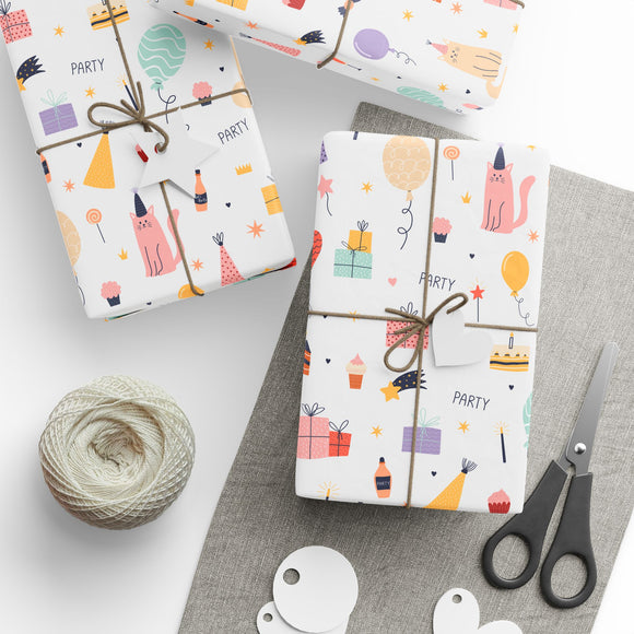 Cats in Birthday Hats Wrapping Paper