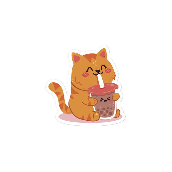 Cat Drinking Boba Kiss Cut Sticker