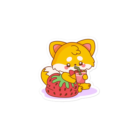 Strawberry Milk Fox Kiss Cut Sticker