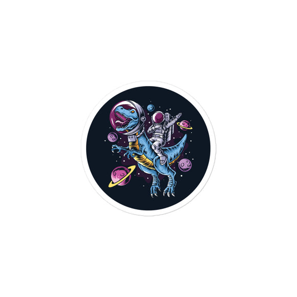 The T-rex Riding Astronaut Round Kiss Cut Sticker