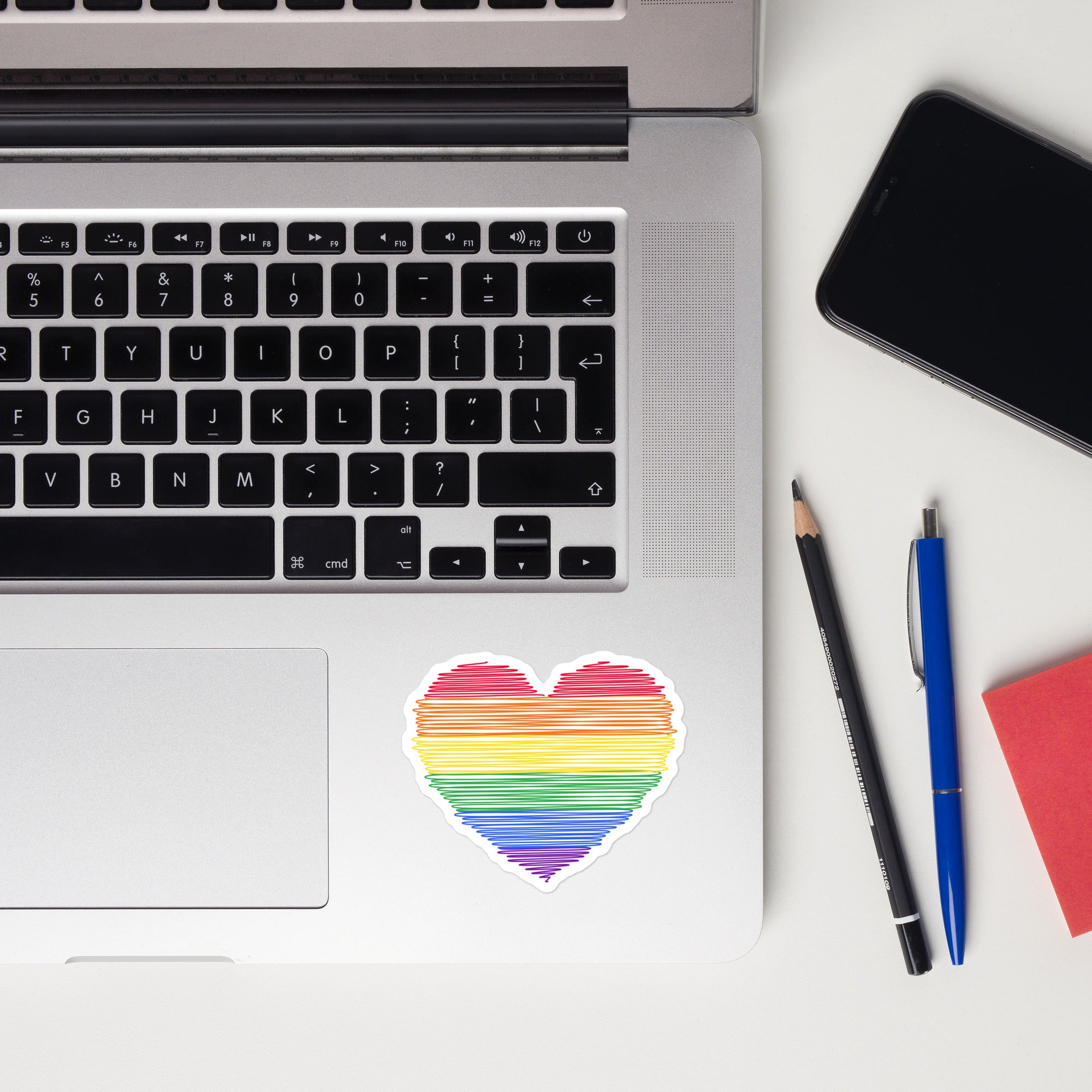 Rainbow Doodle Heart Kiss Cut Sticker