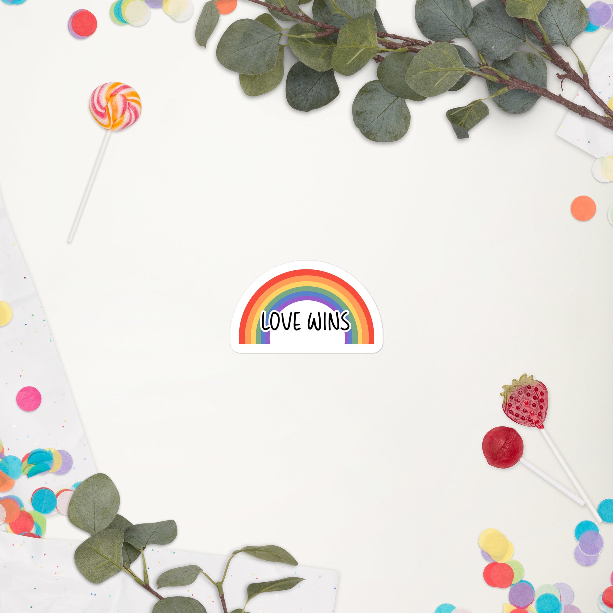 Love Wins Rainbow Kiss Cut Sticker