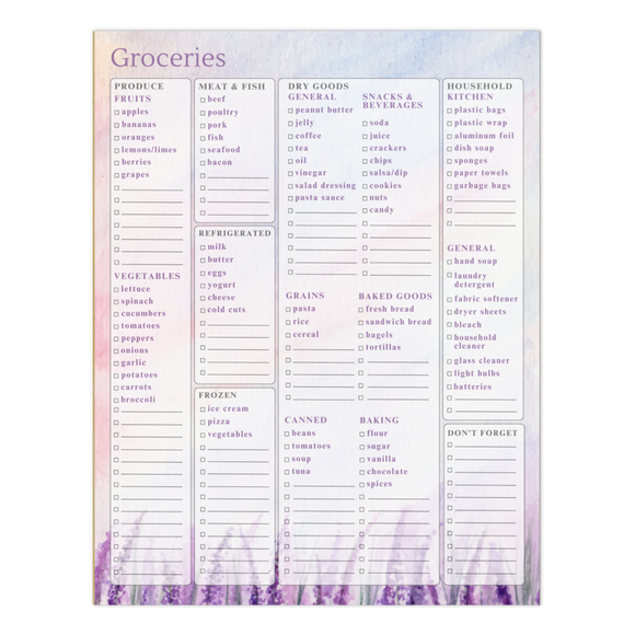 Lavender Fields Grocery List Notepad