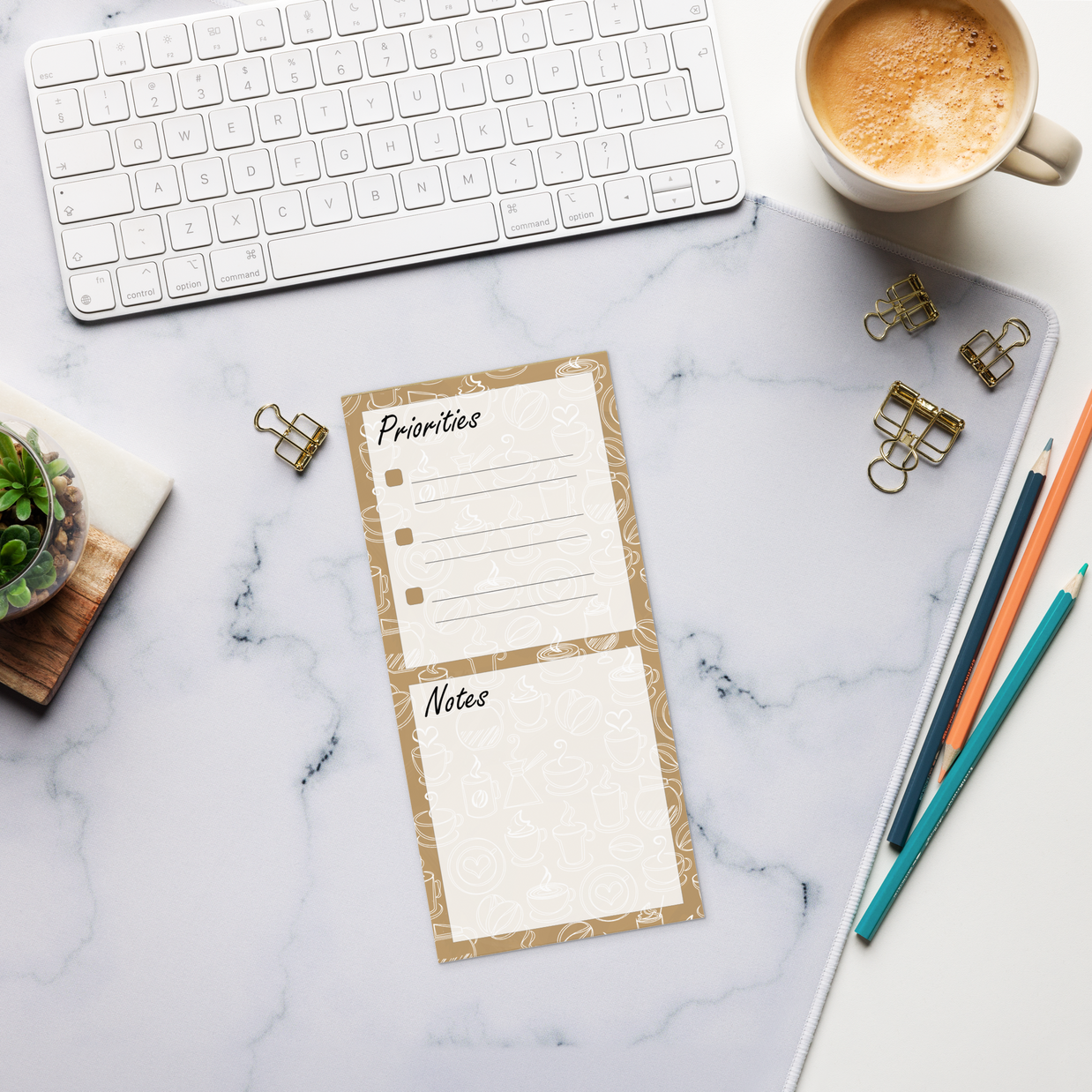 Caffeine Doodles Magnetic Notepad (Brown)