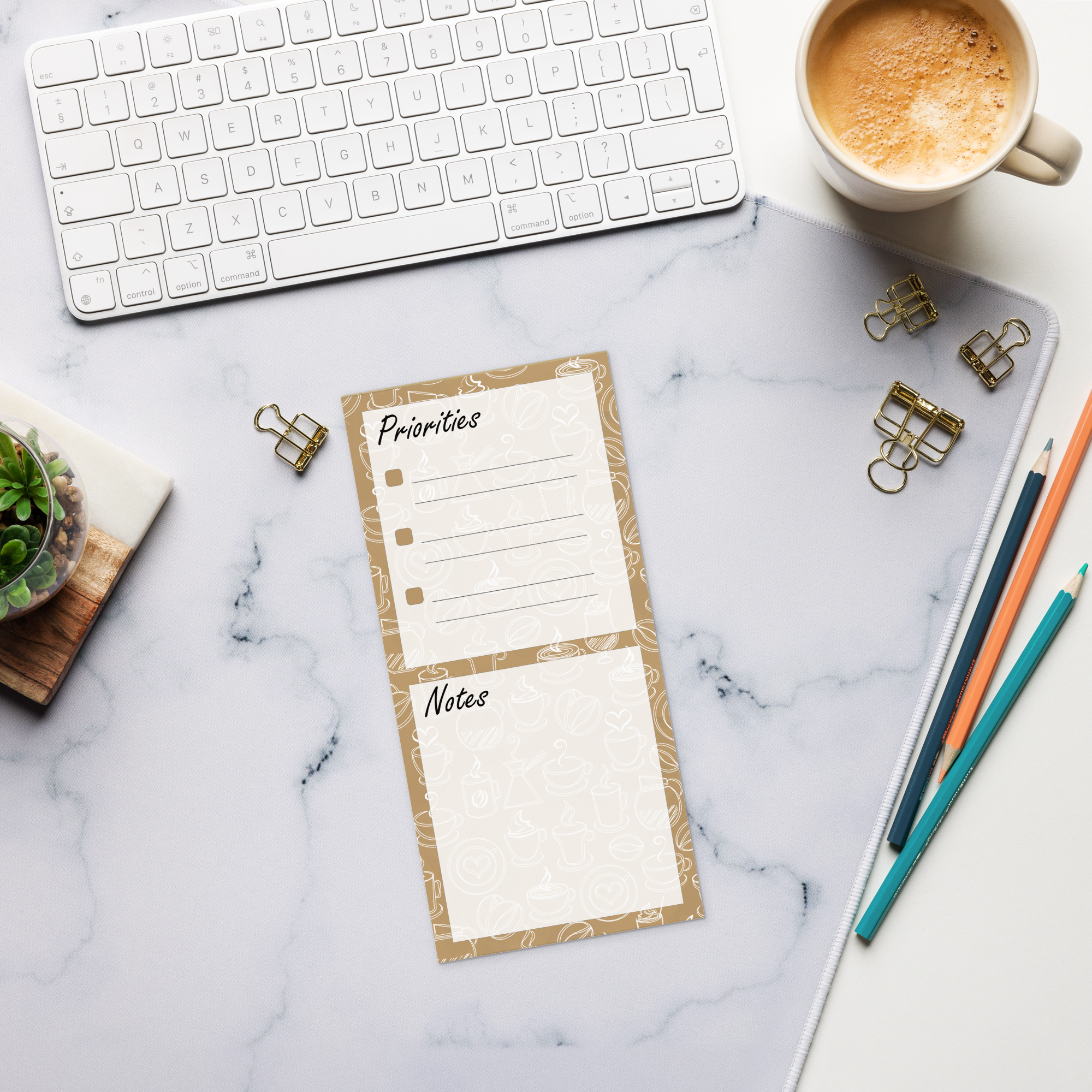 Caffeine Doodles Magnetic Notepad (Brown)